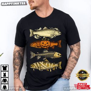 Trout Fish Ghost Pumpkin Skeleton Mummy Halloween Fishing T-Shirt
