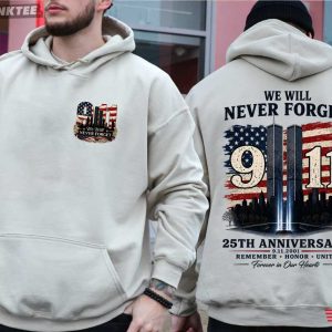 We Will Never Forget 911 25th Anniversary Forever In Our Heart Memorial T Shirt (4)