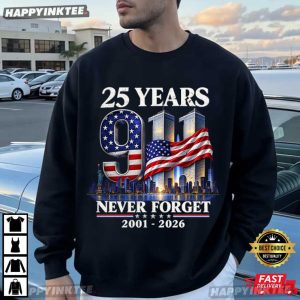 911 Memorial Twin Towers 25 Years Never Forget T Shirt (1)
