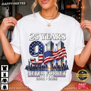 911 Memorial Twin Towers 25 Years Never Forget T Shirt (3)
