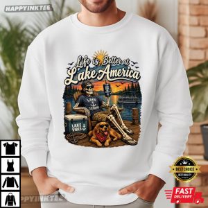 Life Is Better At Lake America Funny Skeleton T Shirt (1)