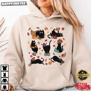 Thanksgiving Black Cat Cozy Season Cute Kitty Autumn T Shirt (4)