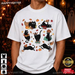 Thanksgiving Black Cat Cozy Season Cute Kitty Autumn T Shirt (1)