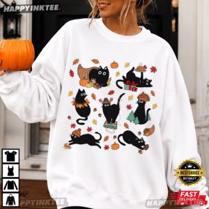 Thanksgiving Black Cat Cozy Season Cute Kitty Autumn T Shirt (3)