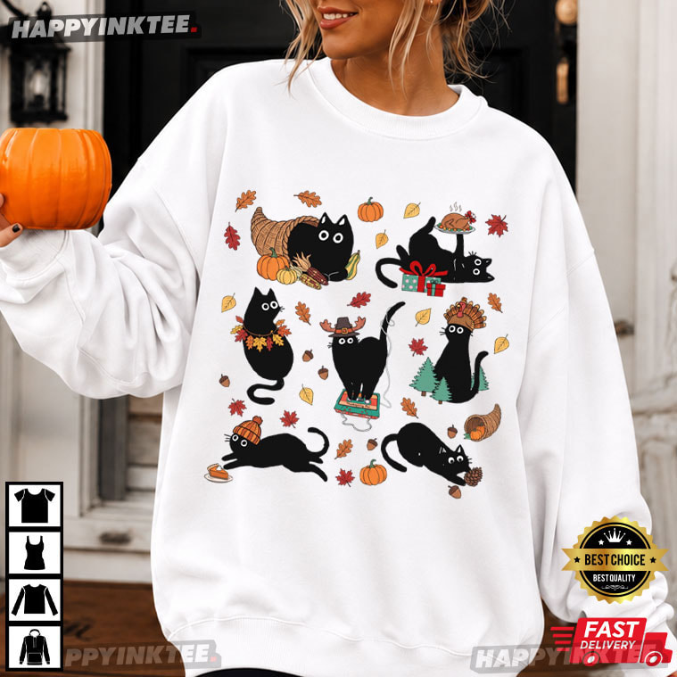 Thanksgiving Black Cat Cozy Season Cute Kitty Autumn T-Shirt Thanksgiving Black Cat Cozy Season Cute Kitty Autumn T-Shirt