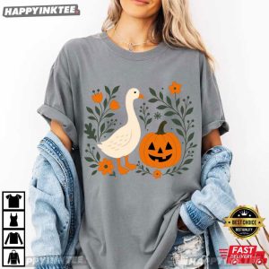 Cute Pumpkin Goose Floral Fall Autumn Halloween T Shirt (1)