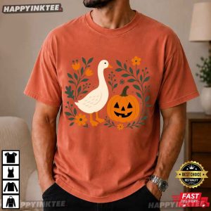 Cute Pumpkin Goose Floral Fall Autumn Halloween T Shirt (2)