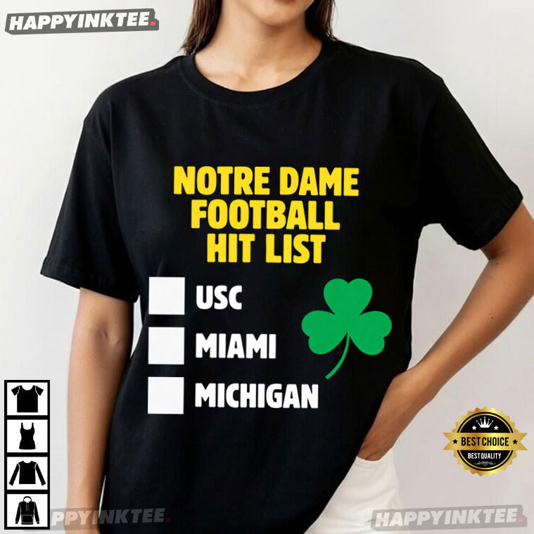Notre Dame Football Hit List Shamrock T-Shirt Notre Dame Football Hit List Shamrock T-Shirt
