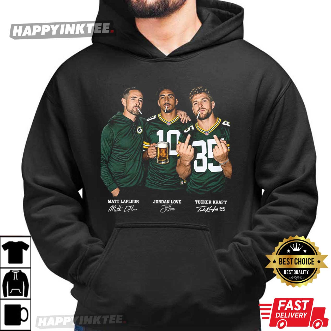Jordan Love Matt LaFleur Tucker Kraft Green Bay Packers Football T-Shirt Jordan Love Matt LaFleur Tucker Kraft Green Bay Packers Football T-Shirt