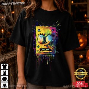 SpongeBob Neon Paint Drip Cartoon Graphic T Shirt (2)