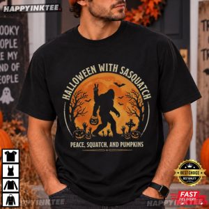 Halloween With Sasquatch Peace Squatch And Pumpkins Bigfoot T Shirt (4)