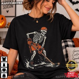 Spooky Skeleton Funny Ice Hockey Halloween T Shirt (4)