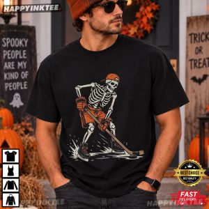 Spooky Skeleton Funny Ice Hockey Halloween T Shirt (3)