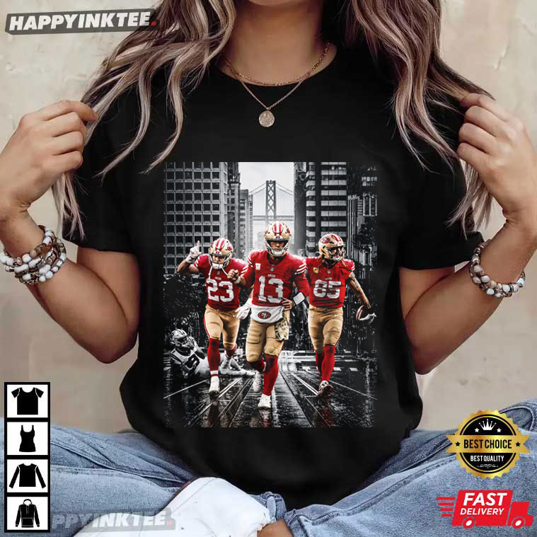 Brock Purdy Christian McCaffrey George Kittle Niners Football T-Shirt Brock Purdy Christian McCaffrey George Kittle Niners Football T-Shirt
