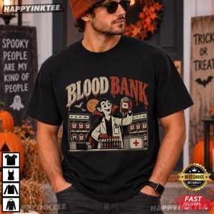 Vampire Blood Bank Funny Phlebotomist Lab Tech Halloween T Shirt (1)