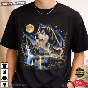 Alaskan Malamute Howling To The Moon Dog Lover T Shirt (2)