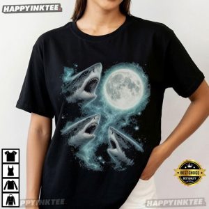 Three White Shark Howling At The Moon Ocean T Shirt (1)