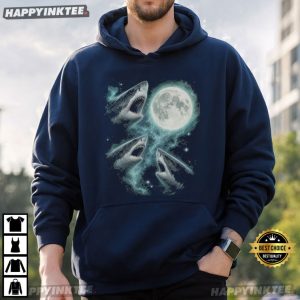 Three White Shark Howling At The Moon Ocean T Shirt (2)