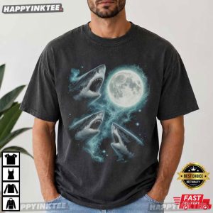 Three White Shark Howling At The Moon Ocean T Shirt (3)
