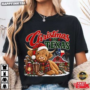 Christmas In Texas Highland Cow Christmas Gift T Shirt (1)