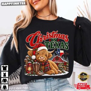 Christmas In Texas Highland Cow Christmas Gift T Shirt (2)