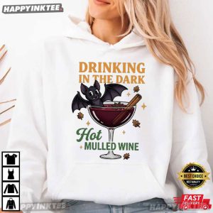 Drinking In The Dark Hot Mulled Wine Bat Halloween T Shirt (2)