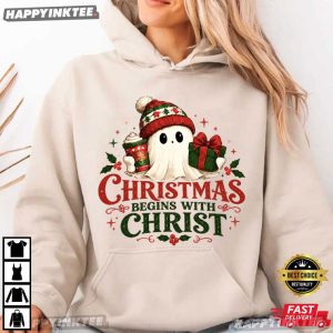 Ghost Christmas Begins With Christ Christian Faith Holiday T Shirt (2)