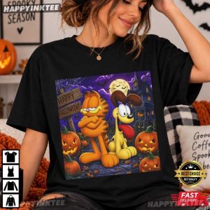 Garfield & Odie Pumpkin Jack o' Lantern Night Happy Halloween T Shirt (4)