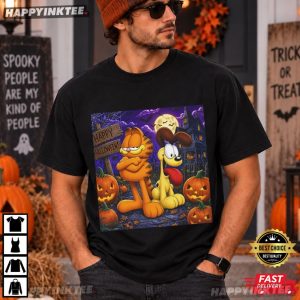 Garfield & Odie Pumpkin Jack o' Lantern Night Happy Halloween T Shirt (1)