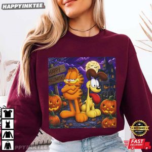 Garfield & Odie Pumpkin Jack o' Lantern Night Happy Halloween T Shirt (2)