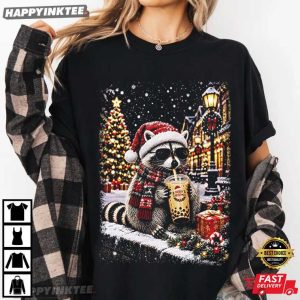 Raccoon Happy Christmas Funny Holiday T Shirt (1)