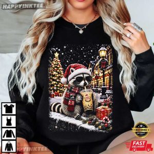 Raccoon Happy Christmas Funny Holiday T Shirt (2)