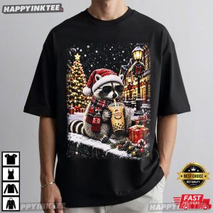 Raccoon Happy Christmas Funny Holiday T Shirt (3)