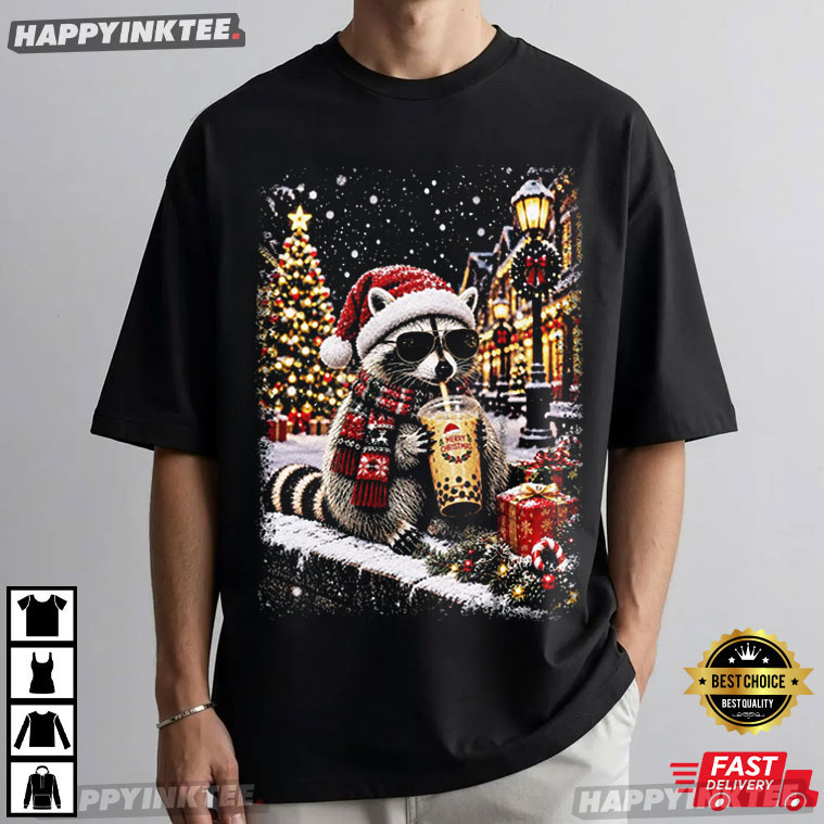 Raccoon Happy Christmas Funny Holiday T-Shirt Raccoon Happy Christmas Funny Holiday T-Shirt