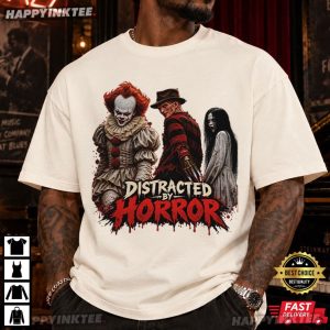 Pennywise Freddy Krueger & Sadako Distracted By Horror Halloween T Shirt (4)