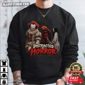 Pennywise Freddy Krueger & Sadako Distracted By Horror Halloween T Shirt (2)