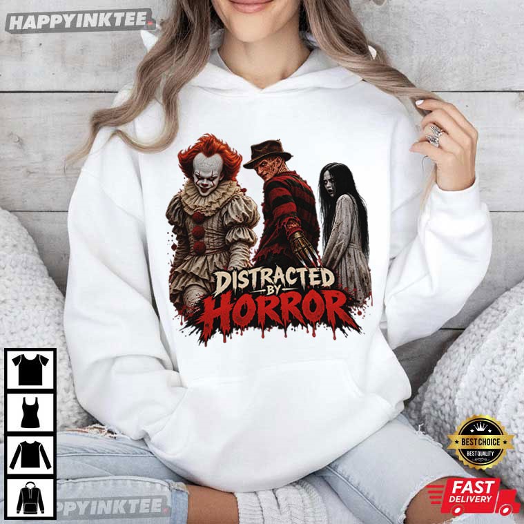 Pennywise Freddy Krueger & Sadako Distracted By Horror Halloween T-Shirt Pennywise Freddy Krueger & Sadako Distracted By Horror Halloween T-Shirt