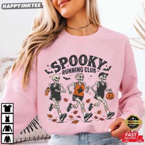 Skeleton Spooky Running Club Halloween T Shirt (2)
