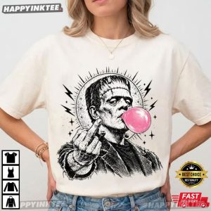 Frankenstein Bubble Gum Middle Finger Funny Halloween T Shirt (4)