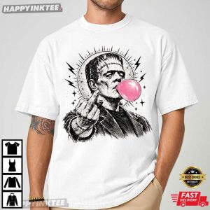 Frankenstein Bubble Gum Middle Finger Funny Halloween T Shirt (1)