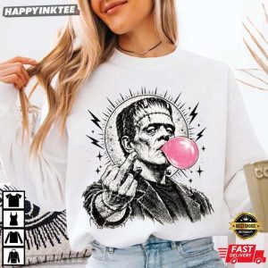 Frankenstein Bubble Gum Middle Finger Funny Halloween T Shirt (2)