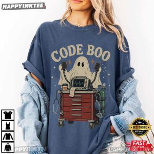 Code Boo Respiratory Rt RN Funny ER ICU Nurse Halloween T Shirt (1)
