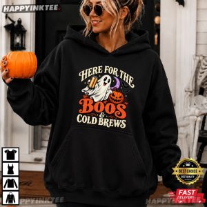 Here For The Boos & Cold Brews Halloween Ghost Pumpkin T Shirt (4)