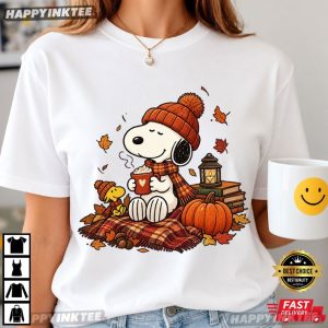 Cute Snoopy Dog Pumpkin Coffee Autumn T Shirt (1)