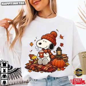 Cute Snoopy Dog Pumpkin Coffee Autumn T Shirt (2)