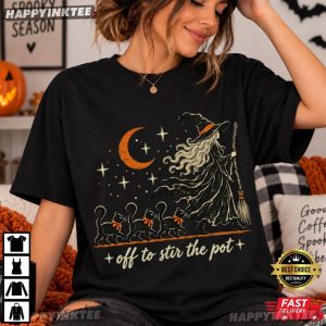 Witch Black Cat Off To Stir The Pot Halloween T Shirt (4)