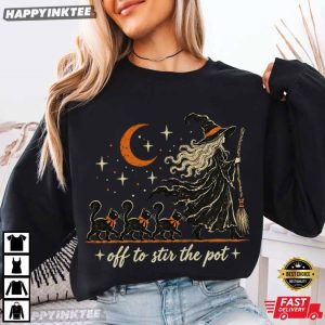 Witch Black Cat Off To Stir The Pot Halloween T Shirt (2)