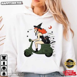 Witchy A Go Go Scooter Black Cat Halloween T Shirt (3)