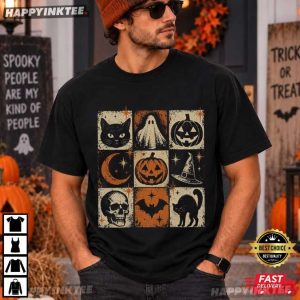 Ghost Pumpkin Black Cat Halloween Spooky Season Gift T Shirt (4)