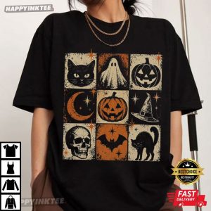 Ghost Pumpkin Black Cat Halloween Spooky Season Gift T Shirt (1)